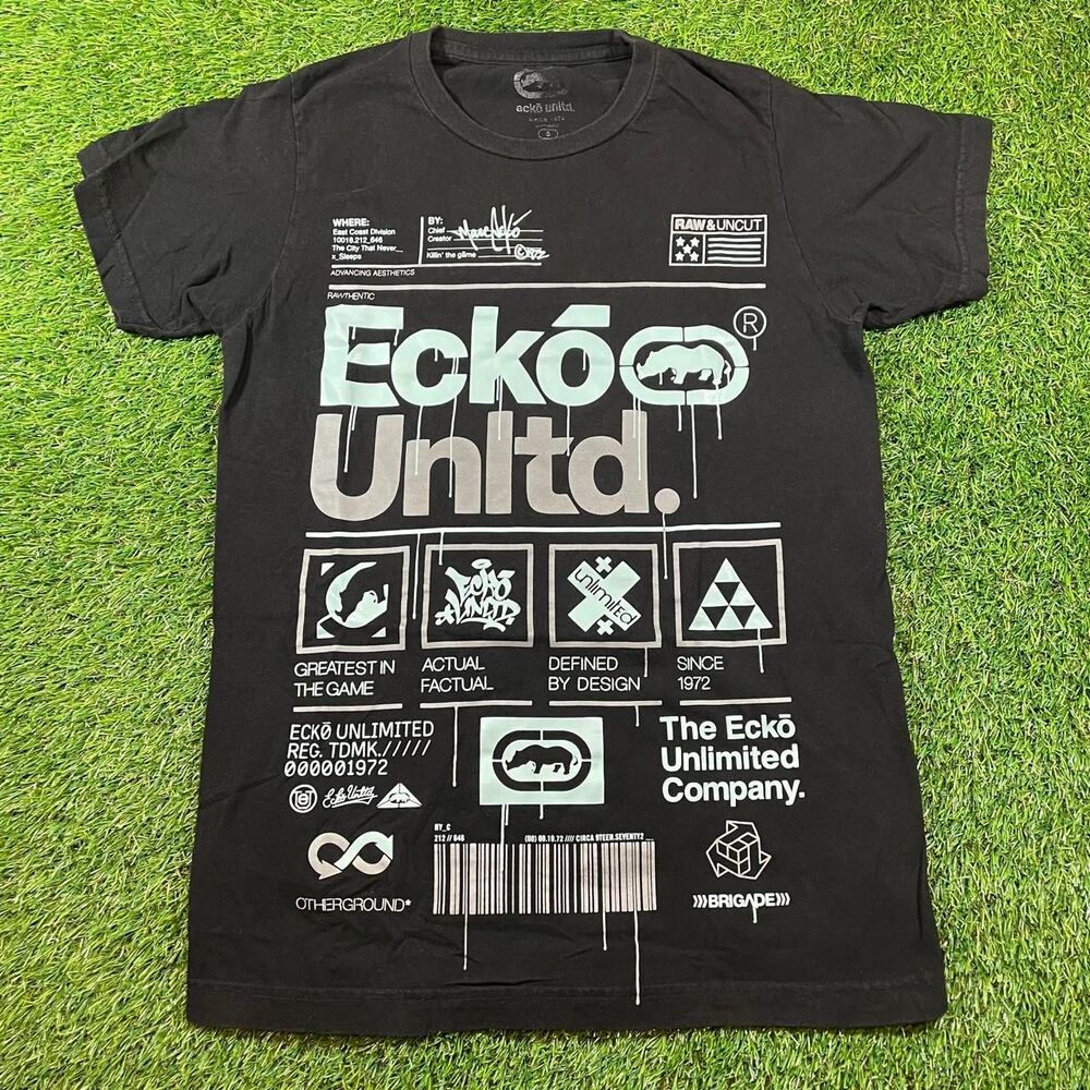 Y2K Ecko Unltd. skater streetwear black graphic t-shirt size S
